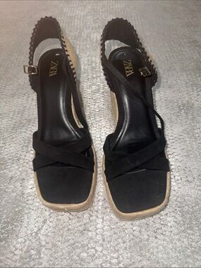 Zara Black Crisscross Espadrille Wedge Sandals